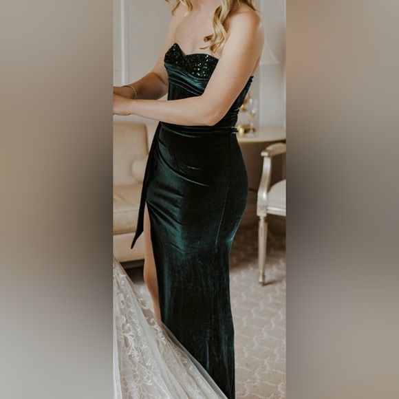 Emerald Velvet Gown - AZAZIE Luxedo Collection - Picture 1 of 5